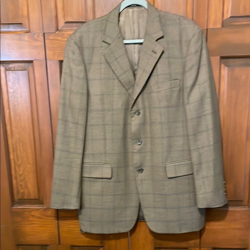 Jones NewYork Vintage 100% Wool Tan Plaid Men's Blazer RN # 77219 Size 42.